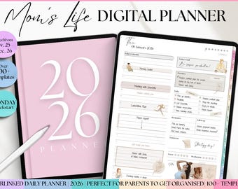MOM Digital Planner, 2026 Mom Life Digital Planner, Busy Mom, GoodNotes, iPad, Digital Life Planner, FREE stickers & Covers, Stay at home