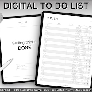 GoodNotes To Do List, Hyperlinked To Do List for Digital Planners, To Do List Template, iPad To Do, Digital Task List, Brain Dump Template