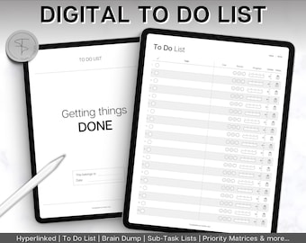 GoodNotes To Do List, Hyperlinked To Do List for Digital Planners, To Do List Template, iPad To Do, Digital Task List, Brain Dump Template