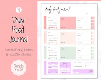 Daily Food Diary Printable, Colorful Food Journal, Diet
