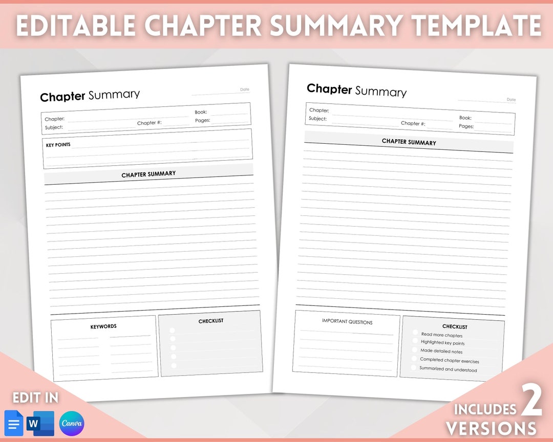 EDITABLE Chapter Summary Template Study Guide Textbook Outline Review EDITABLE Chapter Summary Template Study Guide Textbook Outline Review