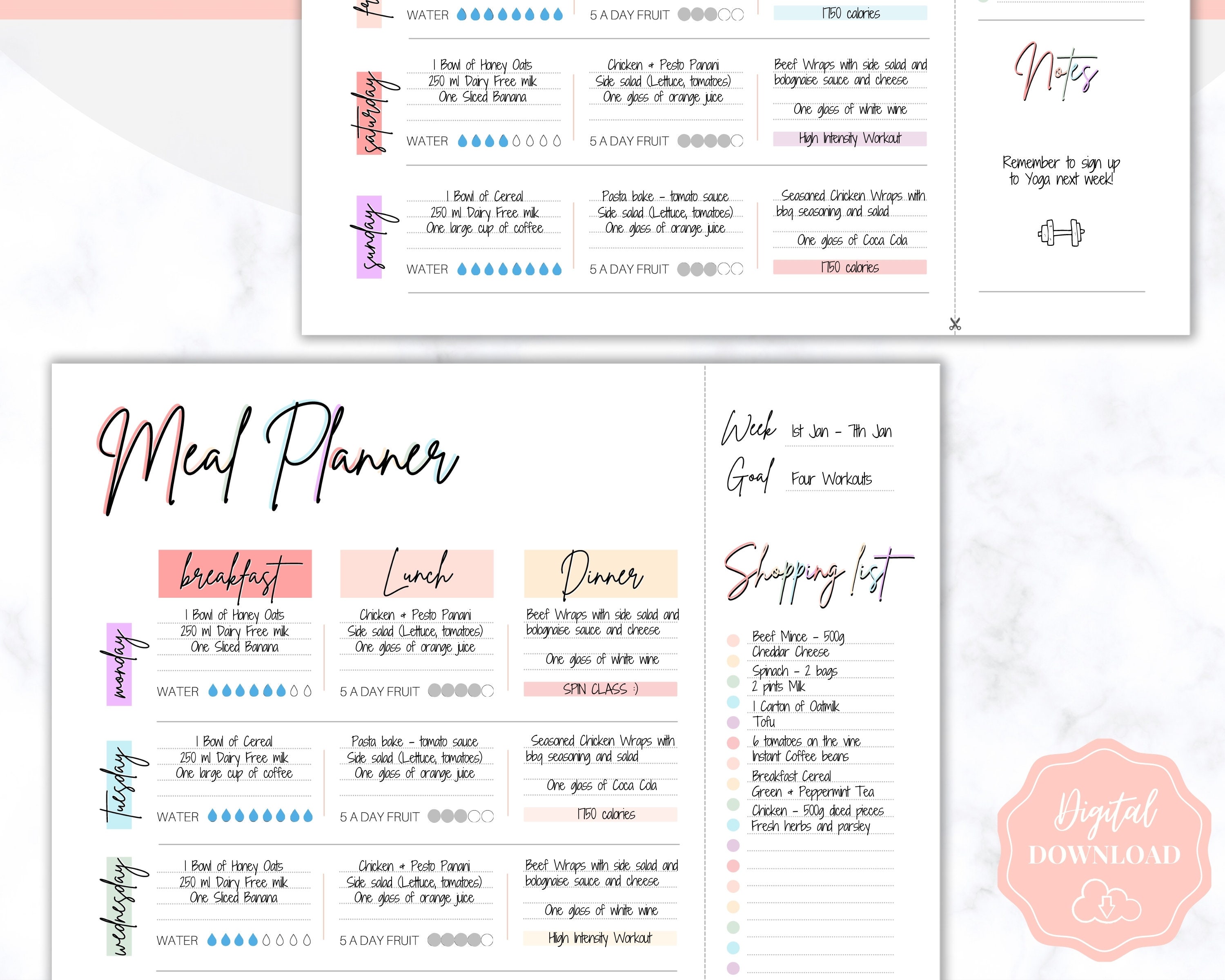 Meal Tracker Printable Weekly Food Diary Meal Planner Food | Etsy