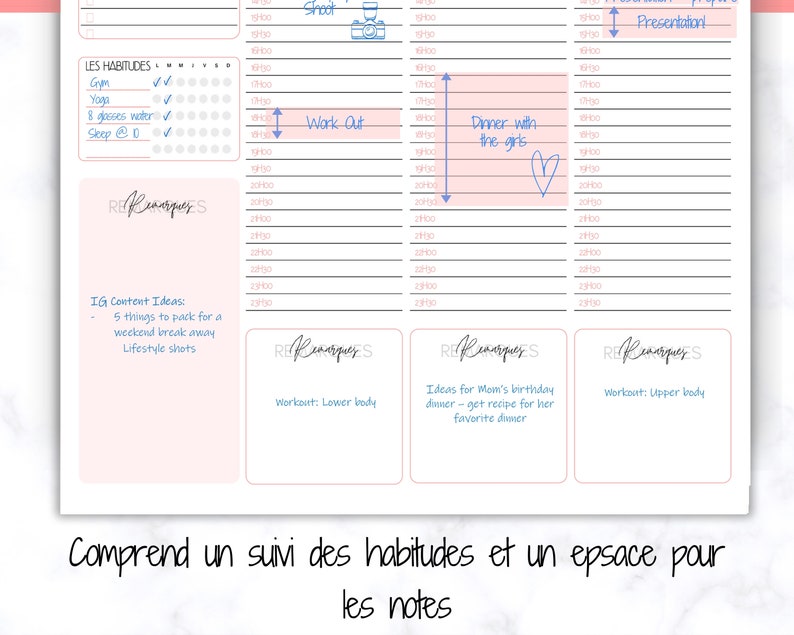 FRENCH Weekly Planner Printable Français Hourly Planner Etsy Ireland