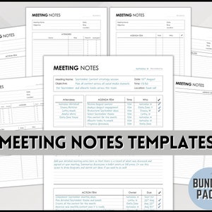 Meeting Minutes Template, Editable Meeting Notes, Printable Business Project Record, Agenda, Note Taking, Zoom, Canva, Word, Google Docs PDF
