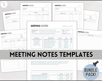 Meeting Minutes Template, Editable Meeting Notes, Printable Business Project Record, Agenda, Note Taking, Zoom, Canva, Word, Google Docs PDF