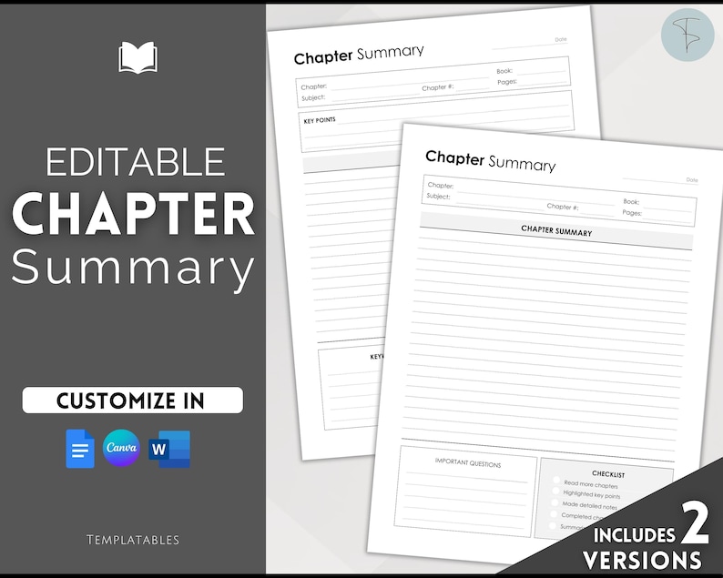 EDITABLE Chapter Summary Template Study Guide Textbook - Etsy