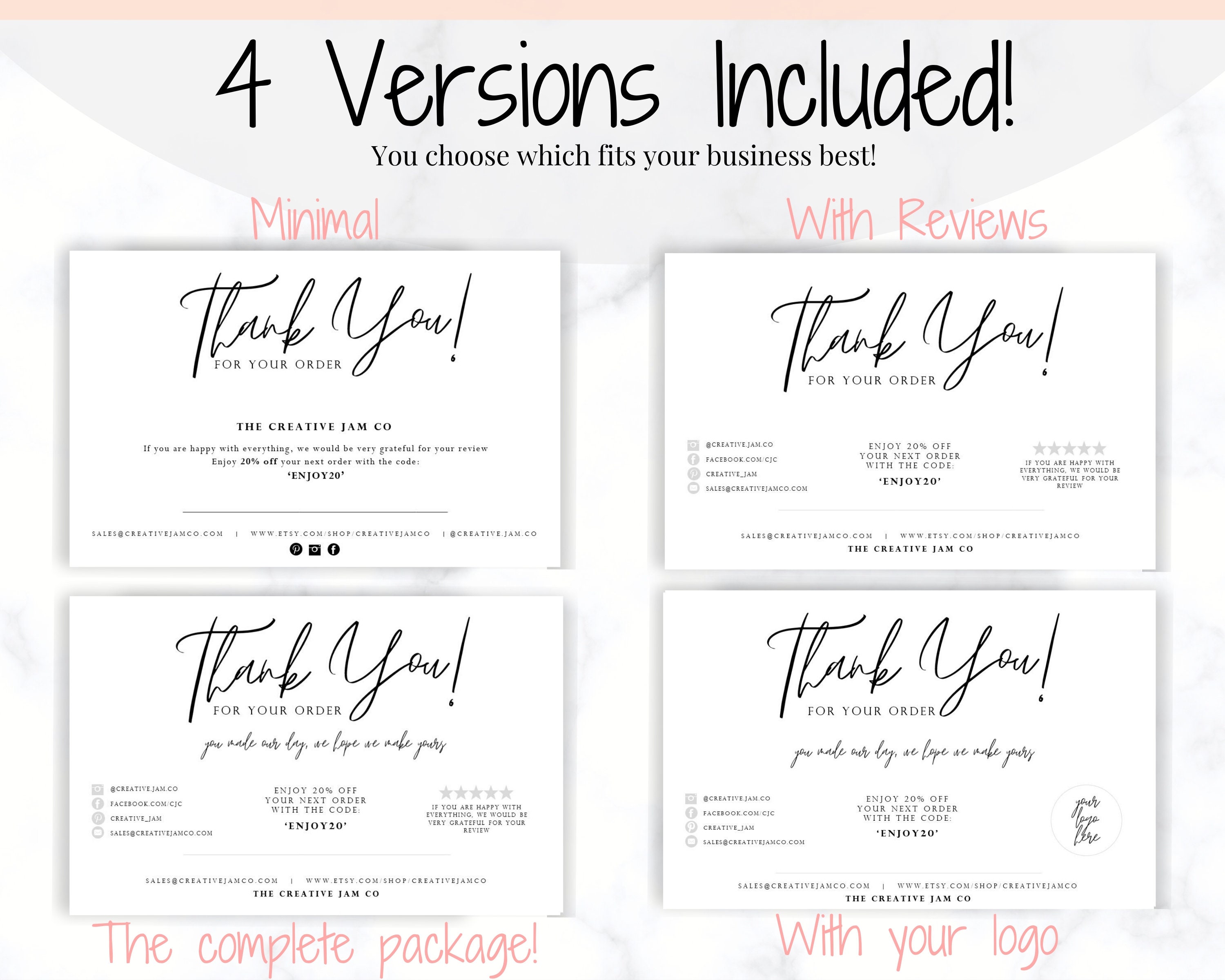 Business Thank You For Your Order Insert Card Template. | Etsy