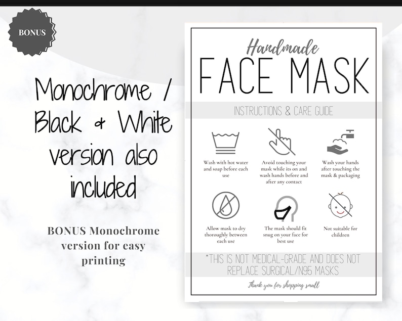face mask label care card how to handle order card face mask etsy