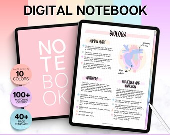 GoodNotes Notebook, Hyperlinked Portrait Notebook, Digital Notebook, Digital Planner, iPad Note Taking Templates, Aesthetic Covers