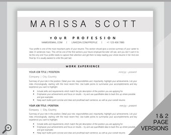 2 Page Resume Template Word. CV Template Professional, CV Design, Executive Resume Template, Clean Curriculum Vitae, Minimalist, ATS, Free