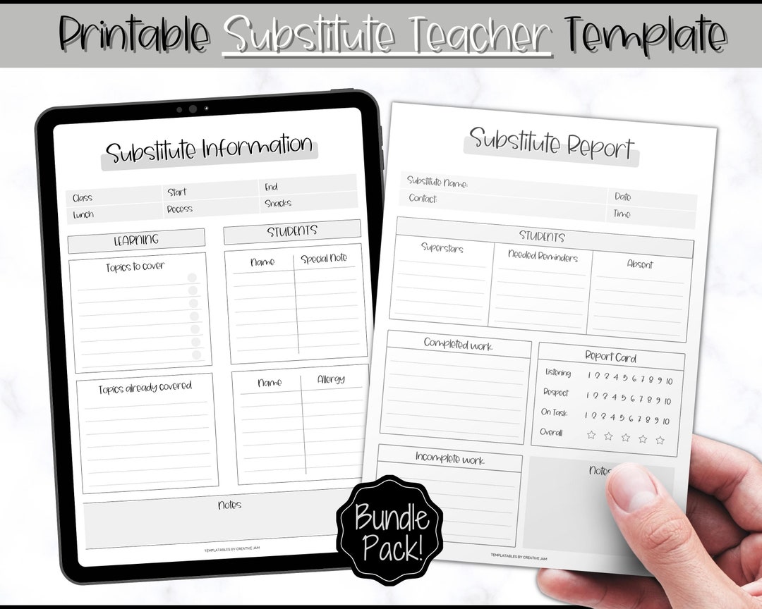 Substitute Teacher Report Printable Teacher Planner Template While Substitute Teacher Report Printable Teacher Planner Template While