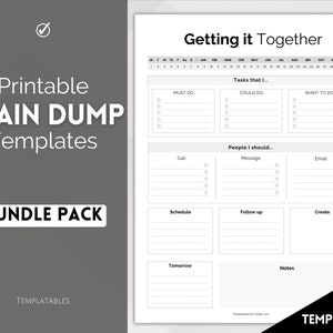 ADHD Brain Dump BUNDLE, To Do List Printable, Daily Planner Template, Productivity, Priority Matrix, Work Day, Task Thoughts Organizer PDF
