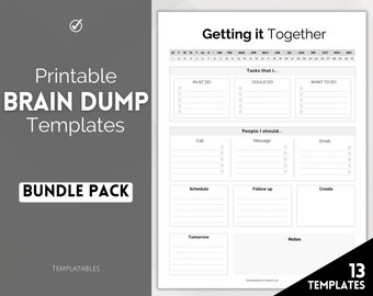 ADHD Brain Dump BUNDLE, To Do List Printable, Daily Planner Template, Productivity, Priority Matrix, Work Day, Task Thoughts Organizer PDF