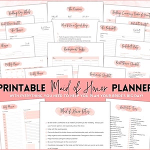 Maid of Honor Planner, 50pg Matron of Honor Wedding Planner bundle, MOH Binder Book, Checklist, To Do List, Bridal Shower, Bachelorette