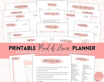 Maid of Honor Planner, 50pg Matron of Honor Wedding Planner bundle, MOH Binder Book, Checklist, To Do List, Bridal Shower, Bachelorette