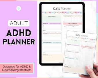 Planificador diario de TDAH para adultos, Neurodivergente, Plantilla de volcado de cerebro, limpieza, estudiante, planificador diario de vida digital, lista de tareas pendientes imprimible