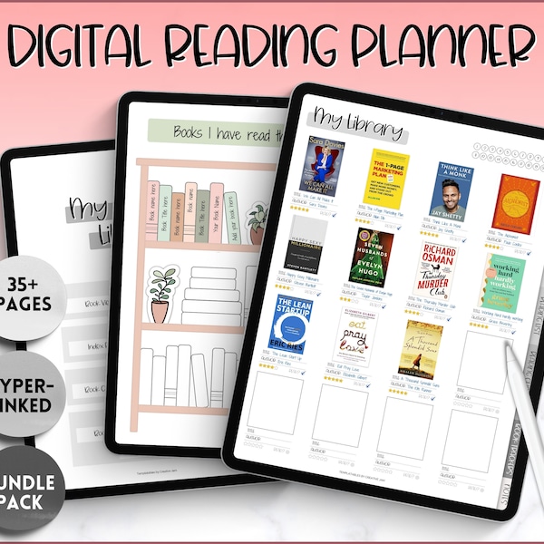 Digital Book Journal, Digital Reading Journal, Digital Reading Planner, GoodNotes, iPad Reading Log, Book Tracker, Book Review, Book Planner