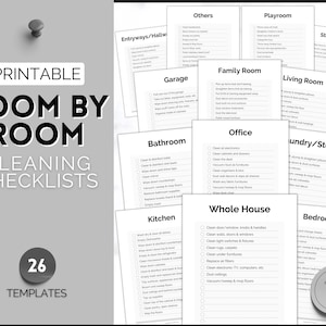 Cleaning Checklist, Printable Room by room Cleaning Cards, Family & Kids Cleaning Schedule Planner, Cleaning Tracker template, adhd, zone