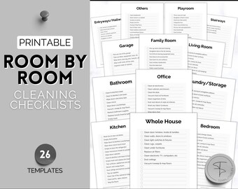 Cleaning Checklist, Printable Room by room Cleaning Cards, Family & Kids Cleaning Schedule Planner, Cleaning Tracker template, adhd, zone