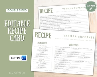 EDITABLE Recipe Card template, Recipe Template, Recipe Cards Printable, Simple, Retro, 4x6, Insert, Minimal, Sheet, Recipe Box, Sheet, Book