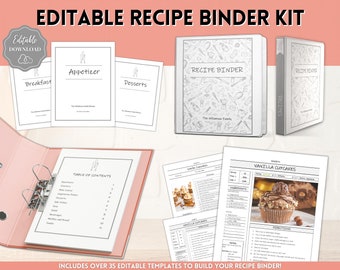 Recipe Binder Template bundle, EDITABLE Recipe Book Template, Cookbook Kit, Recipe Card, Recipe Page, Recipe Sheet, Food Planner, 35+ pages