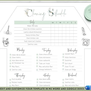 EDITABLE Cleaning Planner, Cleaning Checklist, Cleaning Schedule, Weekly House Chores, Adhd Clean Home, Monthly, Household Planner Printable