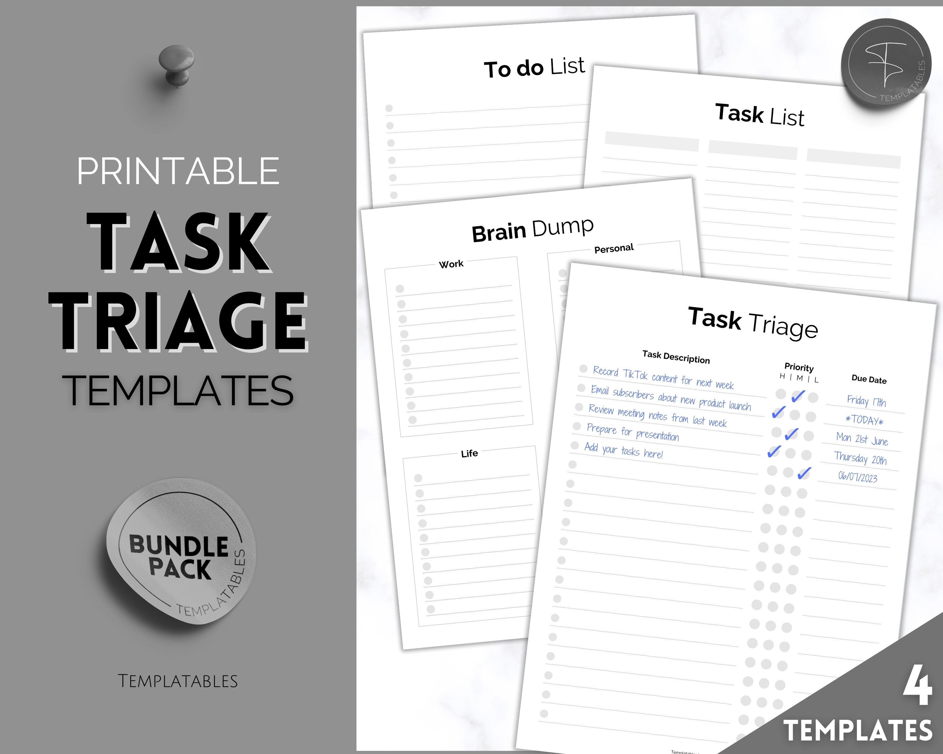 Task Triage, to Do List Printable, Brain Dump Template, Task Checklist ...