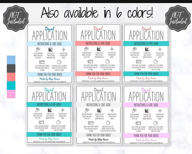 printable vinyl decal care card instructions decal etsy