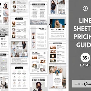 35 modelli di fogli linea modificabili! Catalogo all'ingrosso, guida ai prezzi e ai servizi, vendite di prodotti, modello di listino prezzi, catalogo Canva Linesheet