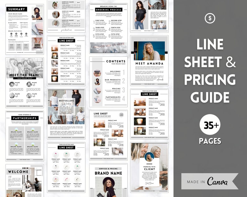 35 Editable Line Sheet Templates! Wholesale Catalog, Pricing & Services Guide, Product Sales, Price List Template, Canva Linesheet Catalogue 