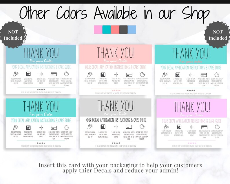 Vinyl Decal Thank You Business Card Instructions, BUNDLE Printable Decal Application Order Card, DIY Sticker Seller Packaging Label image 3