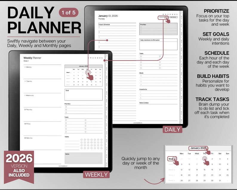 Kindle Scribe | Template STARTER BUNDLE, 2026 Daily Planner, Digital to ...