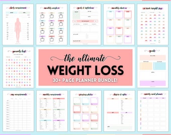 Gewichtsverlies Journal, Weightloss Tracker, Fitness Planner Afdrukbaar, Gewichtsverlies Grafiek, Verloren kilo's, Lichaamsafmetingen, Maaltijdplanner