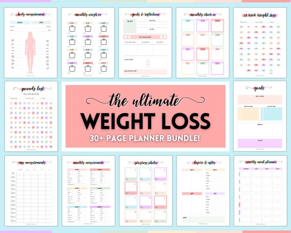 Weight Loss Journal, Weightloss Tracker, Fitness Planner Printable, Weight Loss Chart, Pounds Lost, Body Measurements, Meal Planner