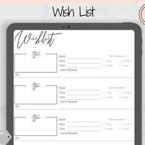 Wunschliste druckbare Tracker Vorlage einfügen. Weihnachten, Geburtstag, Urlaub, Shopping Wunschliste. Geschenke für mich. Wünsch dir was. Geschenkliste PDF