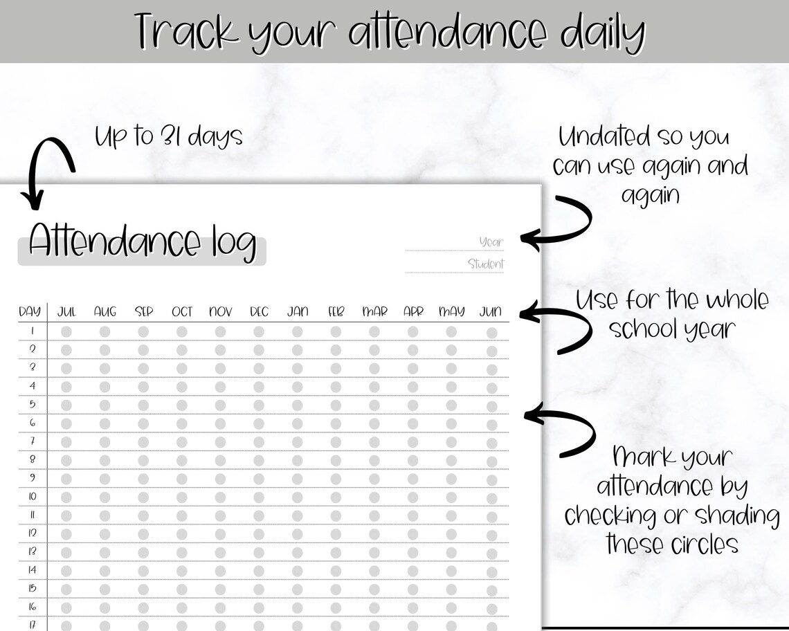 Attendance Sheet Attendance Record Tracker Printable Log - Etsy