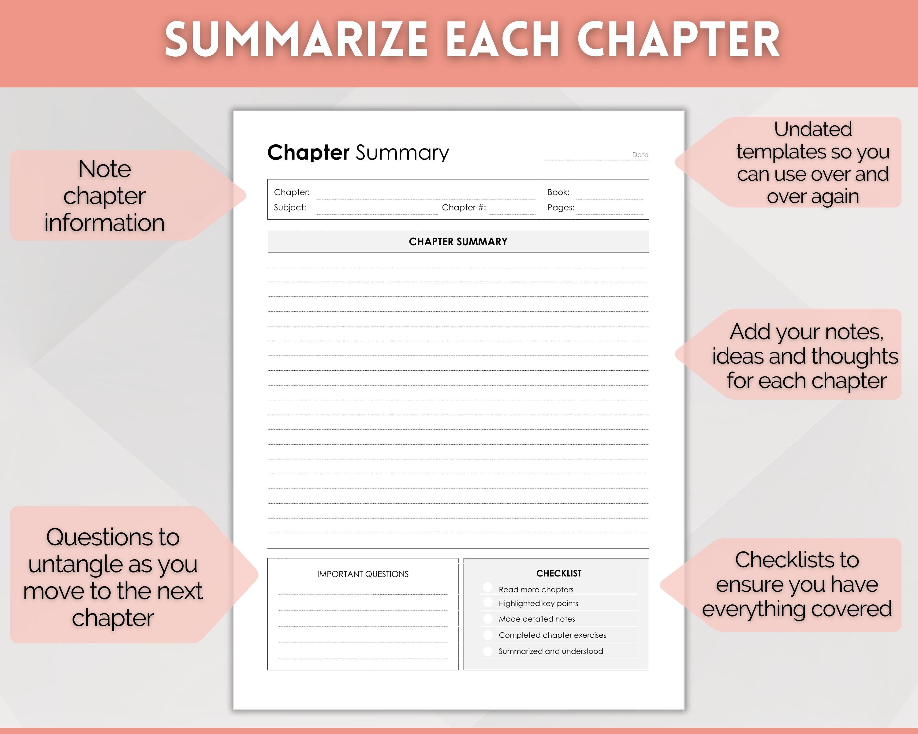 EDITABLE Chapter Summary Template Study Guide Textbook Etsy Canada EDITABLE Chapter Summary Template Study Guide Textbook Etsy Canada