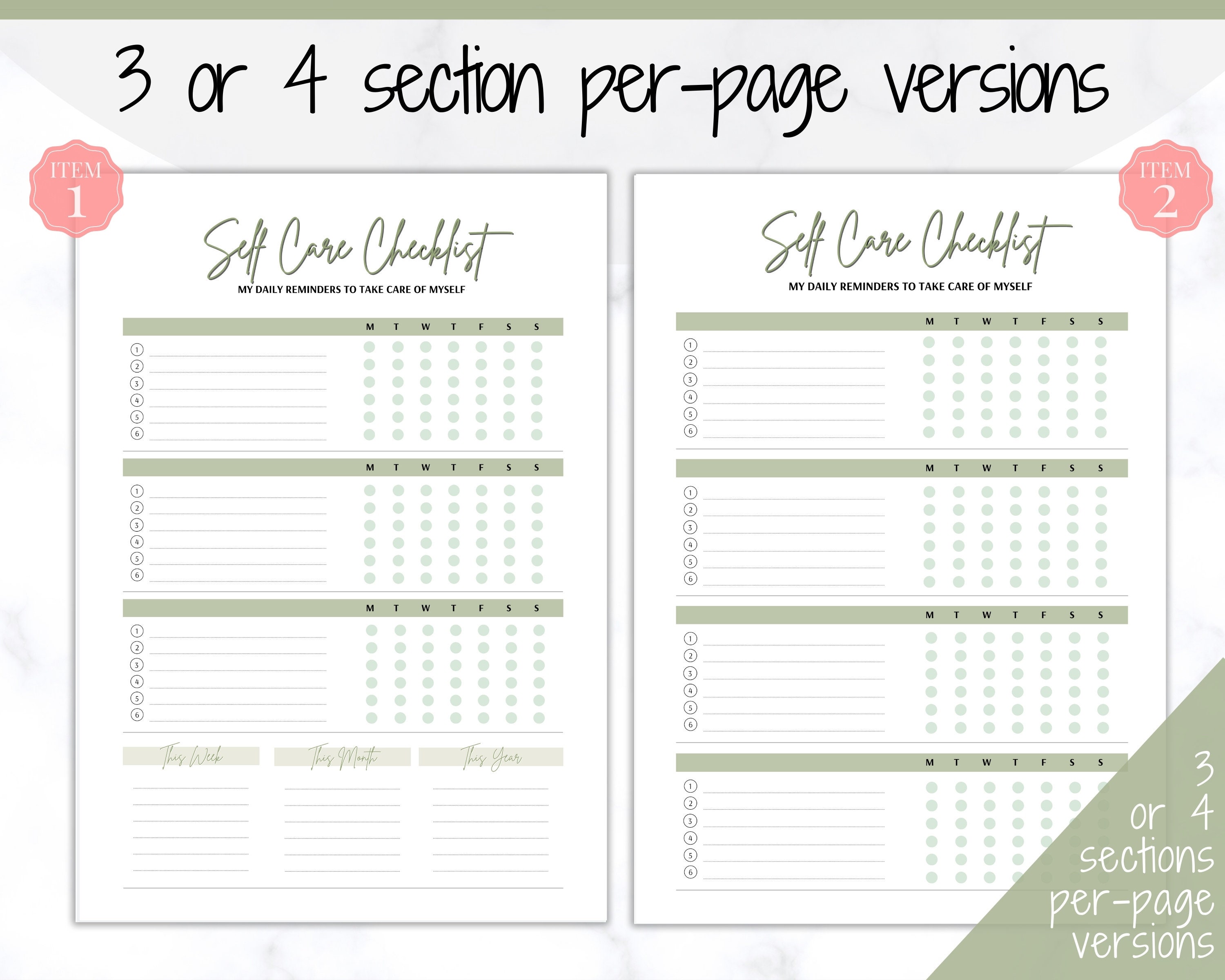 Self Care Planner Wellness Journal Checklist Printable – JennaKate