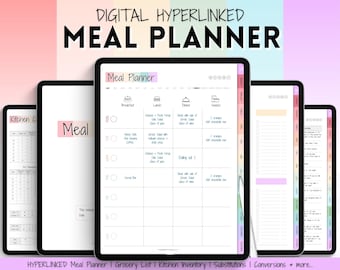 Colorful Weekly Meal Planner, Digital Meal Planner, Meal Plan Template, GoodNotes iPad planner, Meal Prep, Grocery List, Kitchen, Food Menu