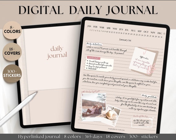 Daily Digital Journal, Goodnotes Notebook, Hyperlinked Digital Planner, iPad Diary, Stickers & Covers, Minimalist Note Taking Lined Template - Etsy