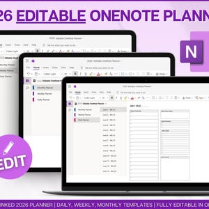 BEWERKBARE OneNote-planner, 2026 digitale planner, OneNote-sjabloon, dagelijkse, wekelijkse, maandelijkse planning voor Windows, Adhd, notebook, één notitie