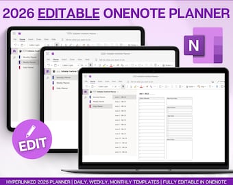EDITABLE OneNote Planner, 2026 Digital Planner, OneNote Template, Daily, Weekly, Monthly Planning for Windows, Adhd, Notebook, One Note