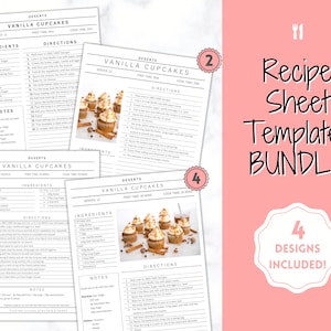 Recipe Book template, EDITABLE Recipe Sheet Template, Recipe Cards, Minimal Recipe Binder, 8.5x11 Printable Farmhouse, Food Planner Journal