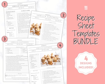 Recipe Book template, EDITABLE Recipe Sheet Template, Recipe Cards, Minimal Recipe Binder, 8.5x11 Printable Farmhouse, Food Planner Journal