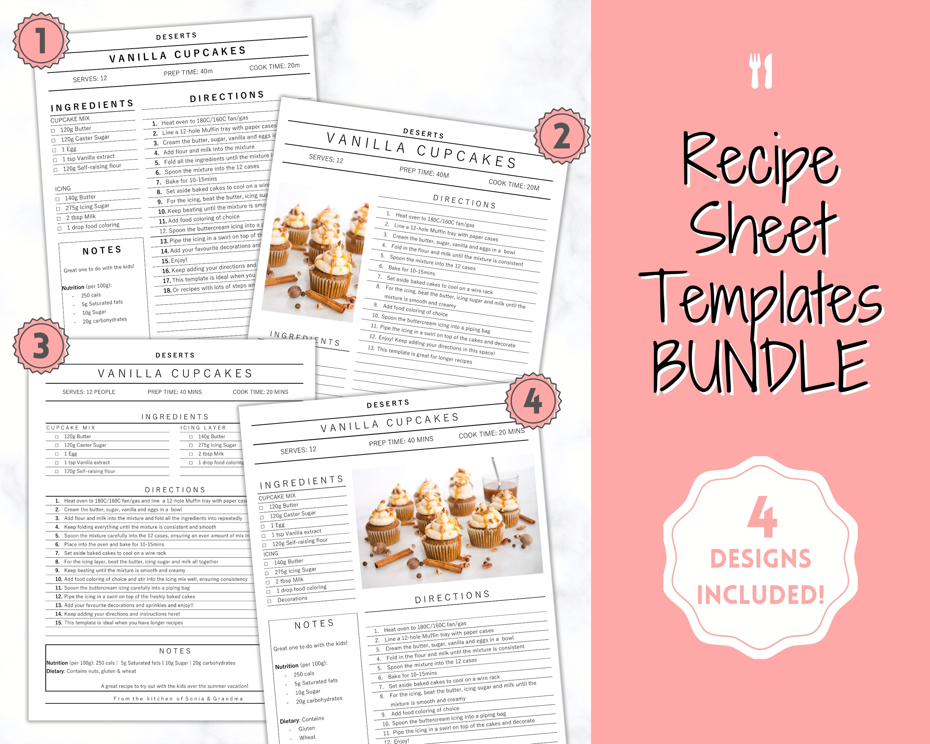 Recipe Book Template Editable Recipe Sheet Template Recipe Etsy New Zealand