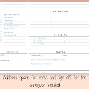 Caregiving Elderly Care Checklist. EDITABLE Printable is ideal for Caregivers. Daily cleaning, Daily Tasks, Housekeeping, Care log Template image 6