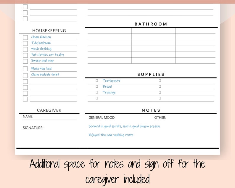 Caregiving Elderly Care Checklist. EDITABLE Printable is ideal for Caregivers. Daily cleaning, Daily Tasks, Housekeeping, Care log Template image 6