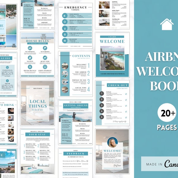 Plantilla de libro de bienvenida de Airbnb, guía de bienvenida de Canva editable, manual de Air bnb House, libro electrónico de Superhost, carteles de anfitrión, señalización, alquiler de vacaciones VRBO