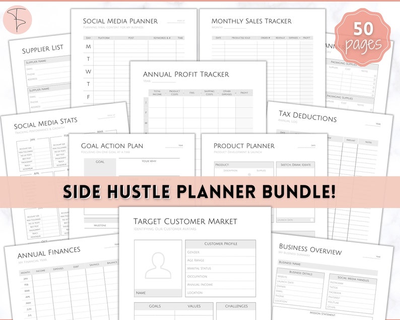 Side Hustle Planner Printable BUNDLE Small Business Planner Etsy