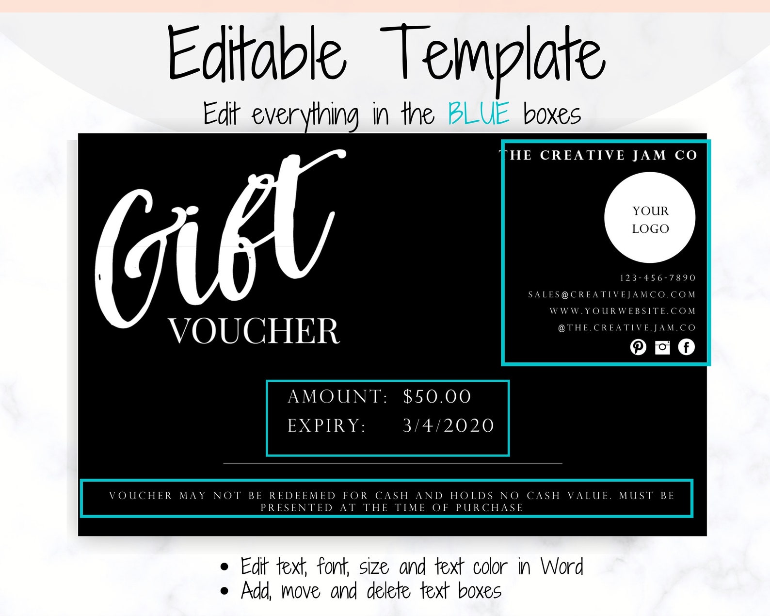 Gift Certificate Template Printable. Editable Gift Voucher - Etsy UK